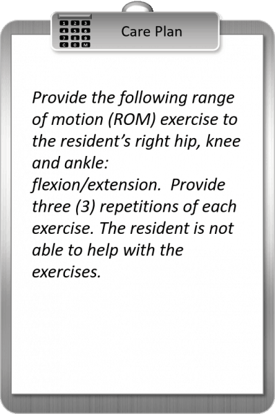 Passive Range of Motion Hip, Knee and Ankle CNA Testing Care Plan